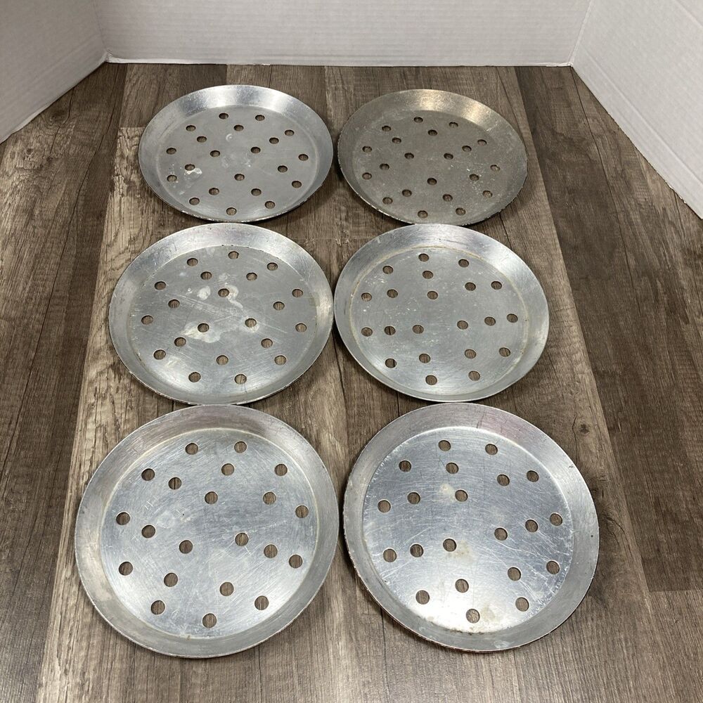 6 In American Metalcraft Perforated HD Aluminum Pizza Pans Lot Of 6 Vintage